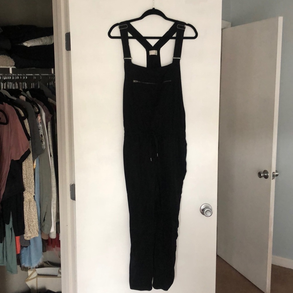 Black cropped overalls